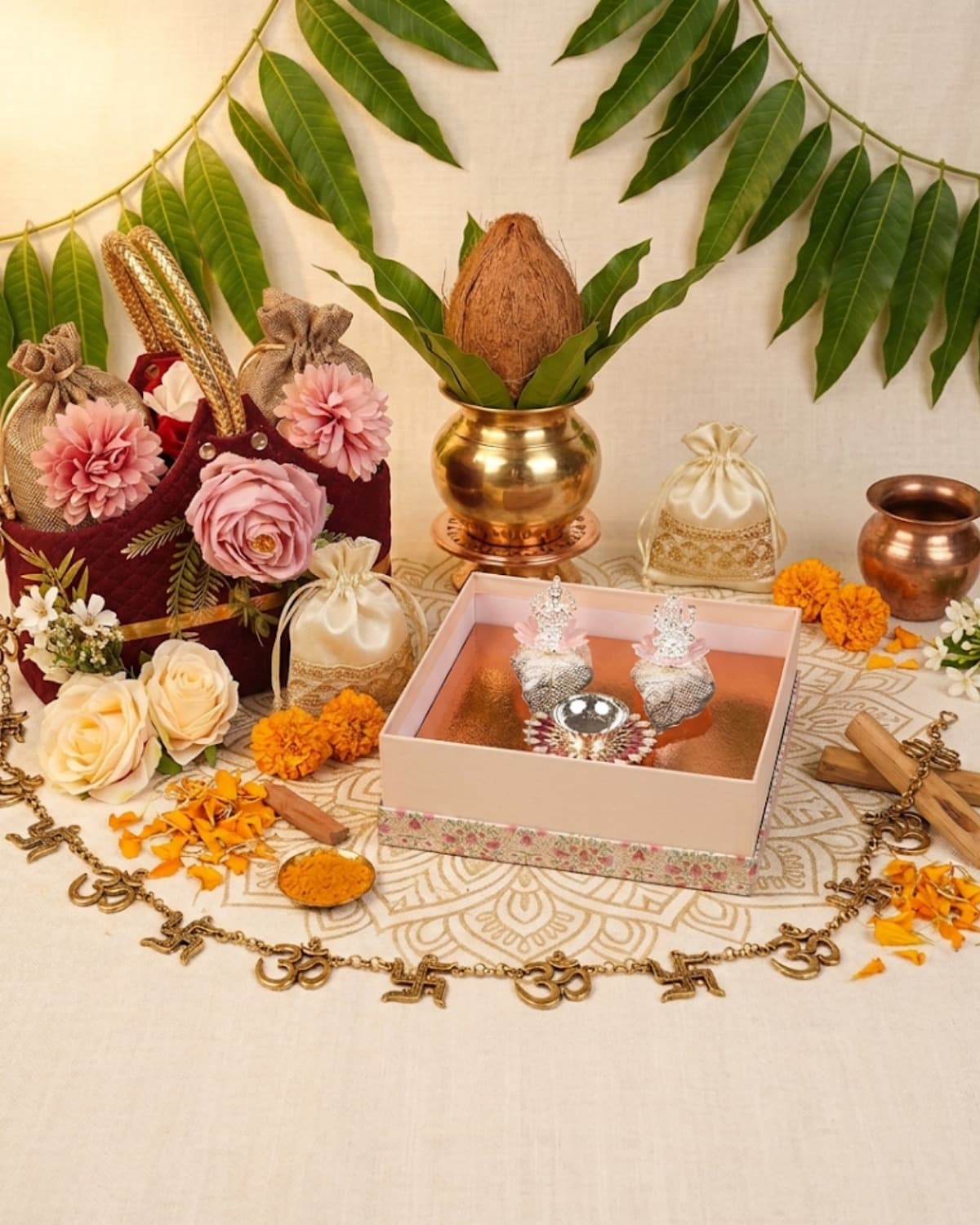Premium Griha Pravesh housewarming hamper with auspicious puja decor
